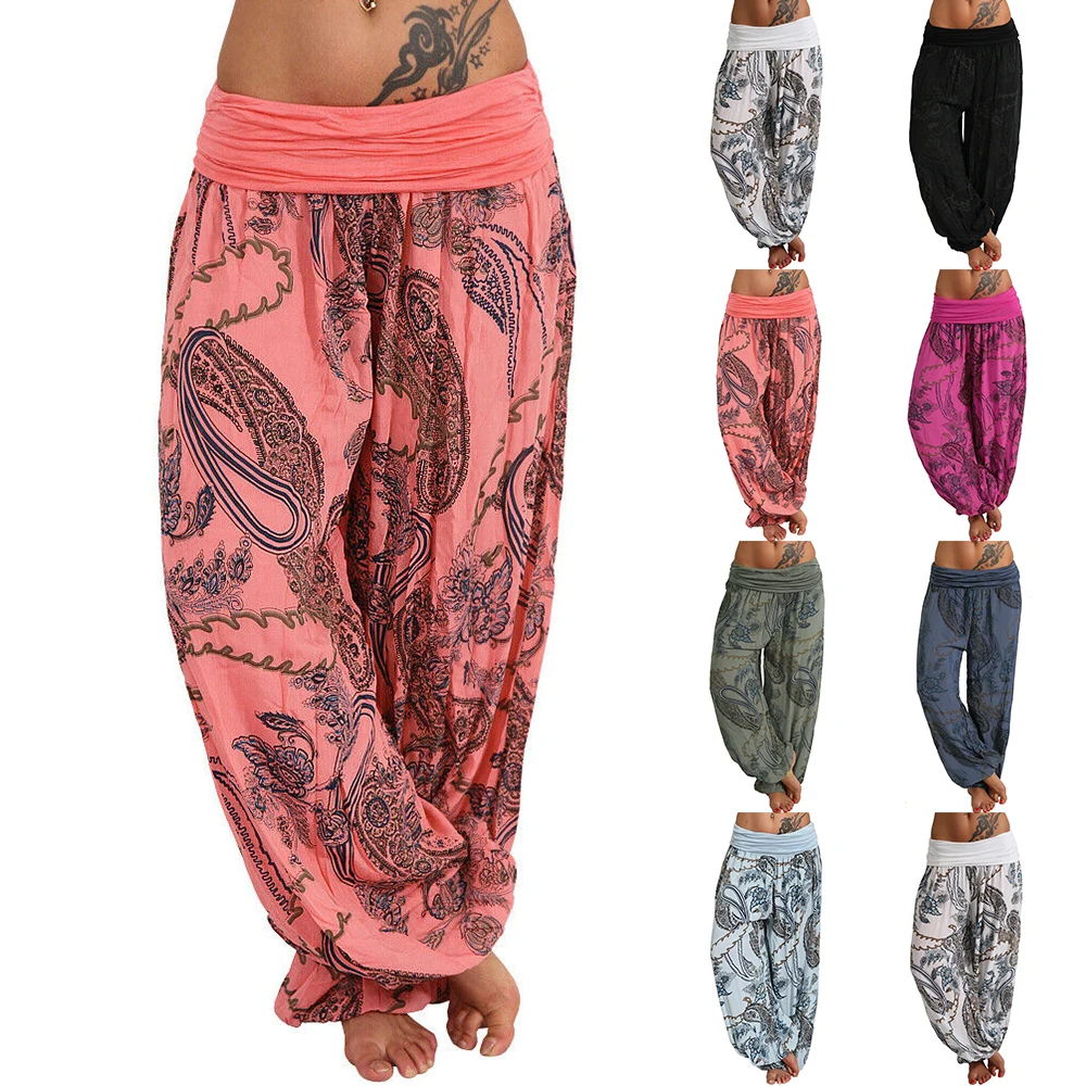

Женские шаровары с принтом и широкими штанинами, женские повседневные свободные удобные мягкие брюки, брюки для йоги, Новые Домашние пижамн...