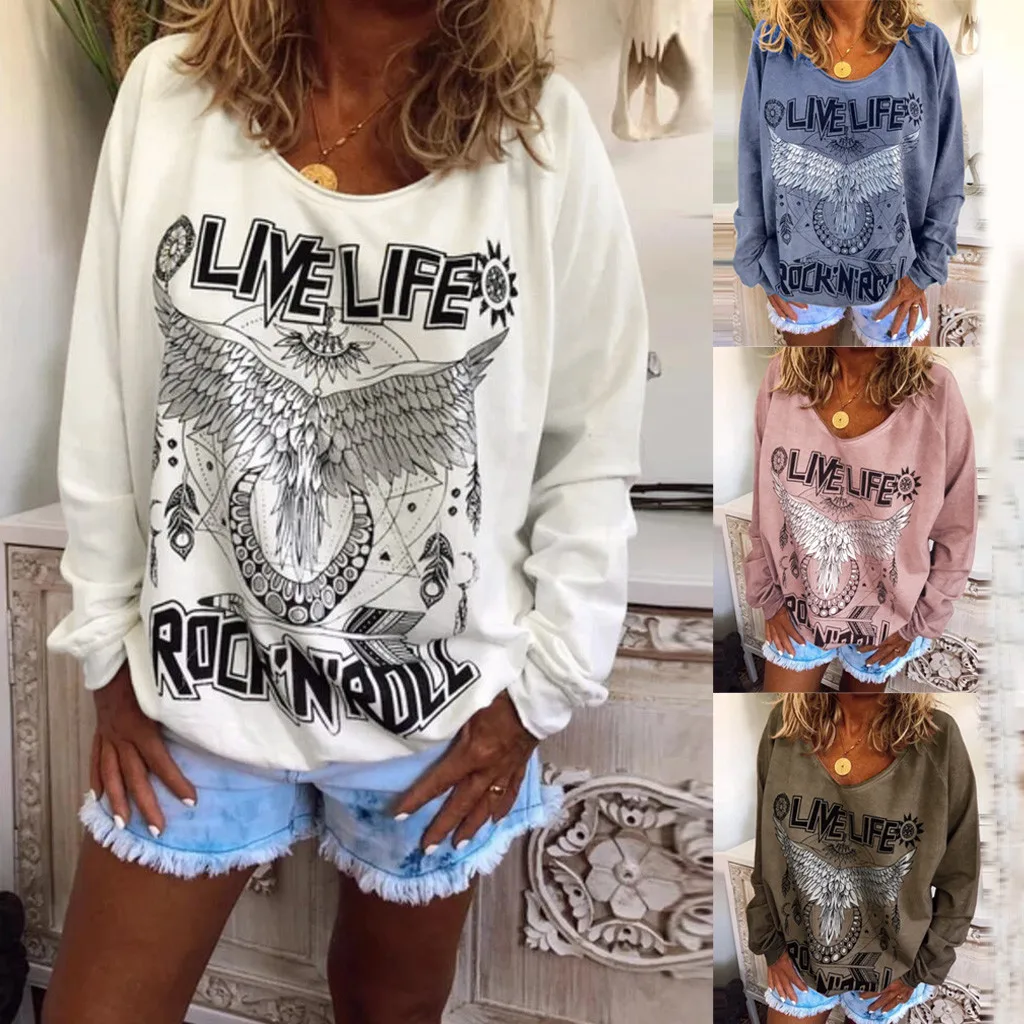 Женская футболка с длинным рукавом и круглым вырезом свободного покроя|Футболки|