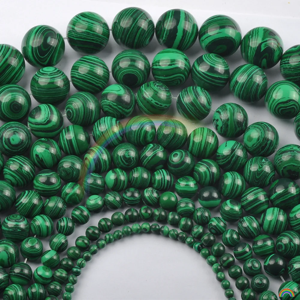 

Wholesale Synthetic Stone Green Malachite Round Loose Beads 15" Strand 4 6 8 10 12 14MM Pick Size For Jewelry DIY Charm Bracelet