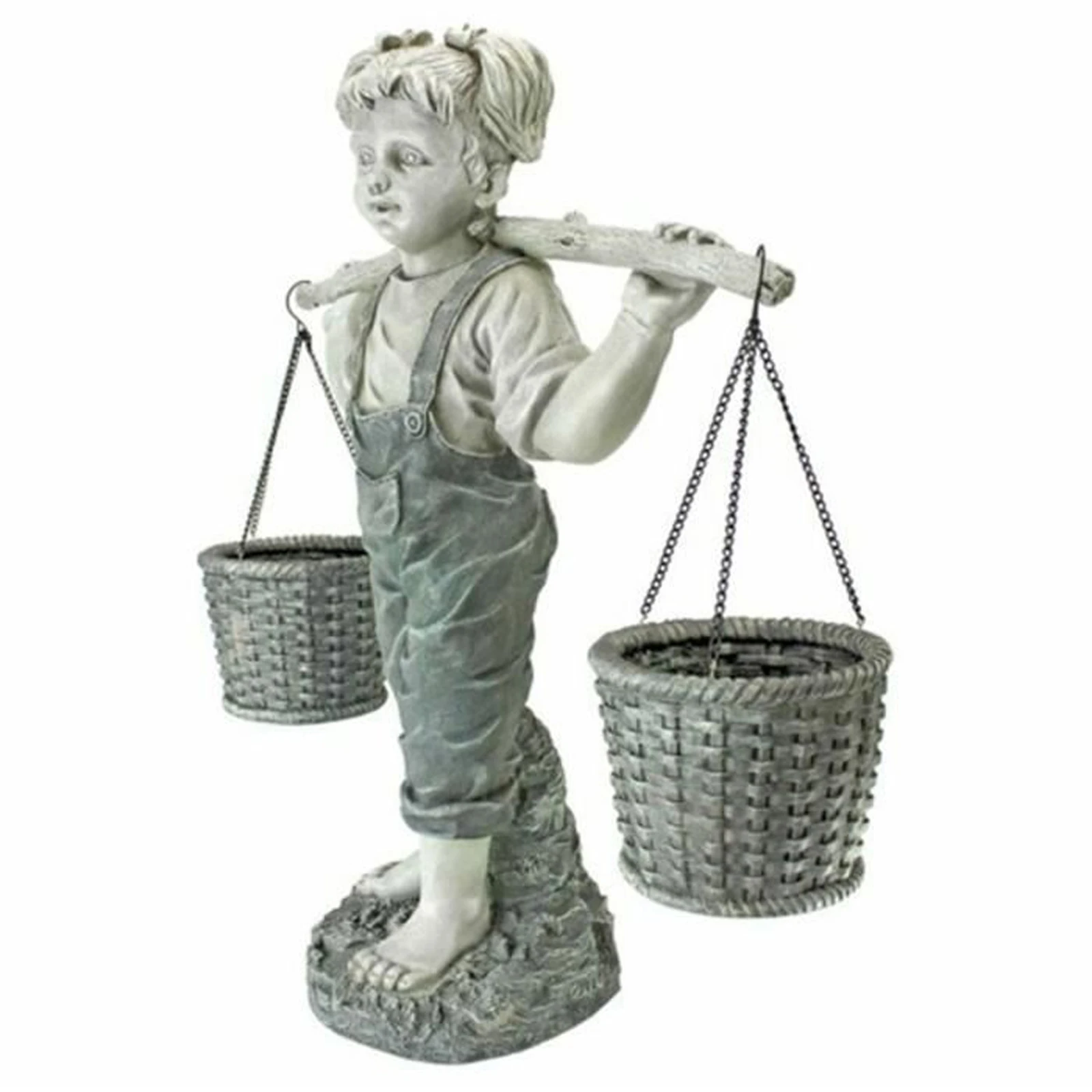 

Garden Decorative Statue Resin Little Girl Carrying Flower Baskets Sculpture for Yard Balcony Courtyard Garden Supplies Decor