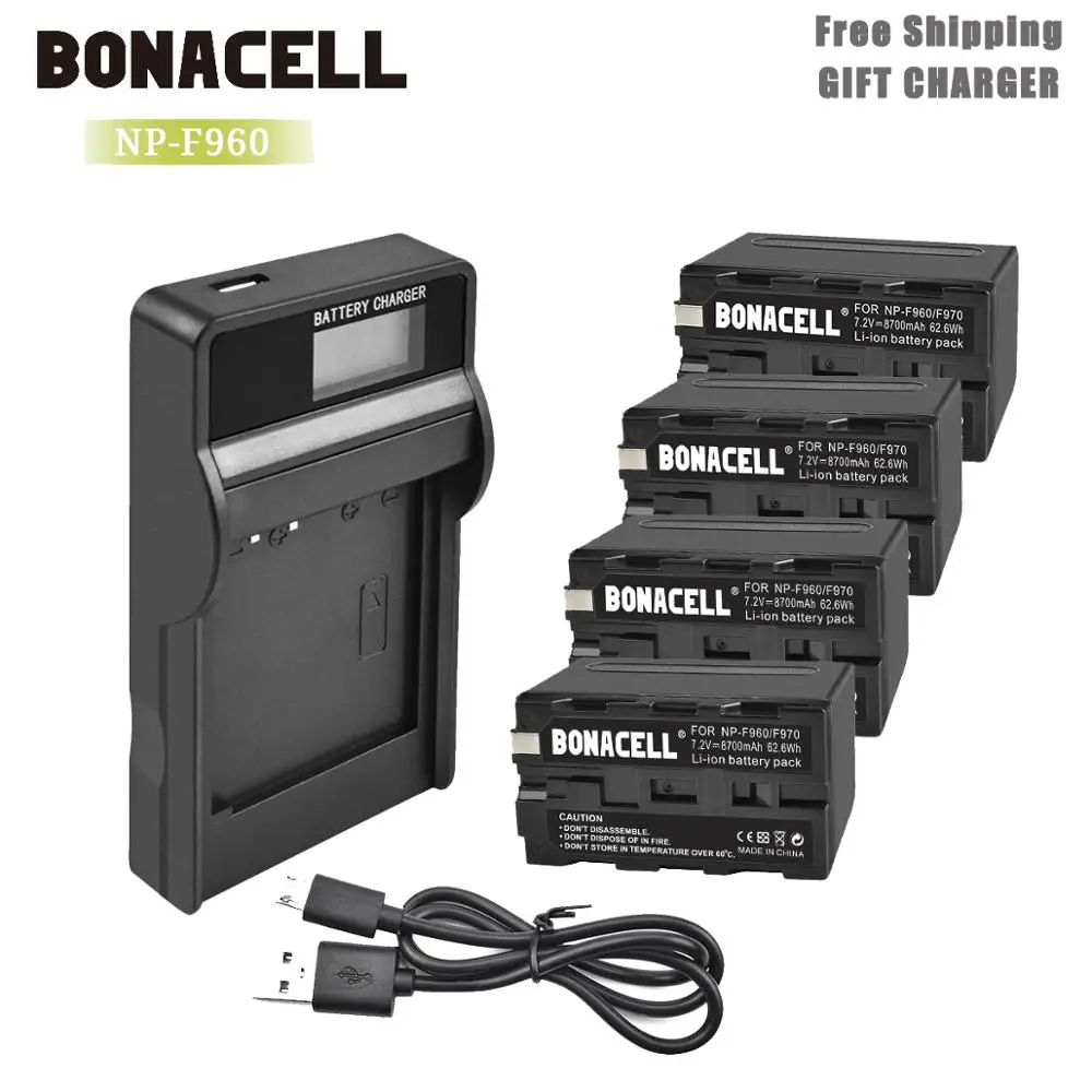 Bonacell 8700 мА/ч, NP-F960 NP-F970 Батарея+ ЖК-дисплей Зарядное устройство для SONY F960 F550 F570 F750 F770 MC1500C 190P 198 F950 HD1000C L50