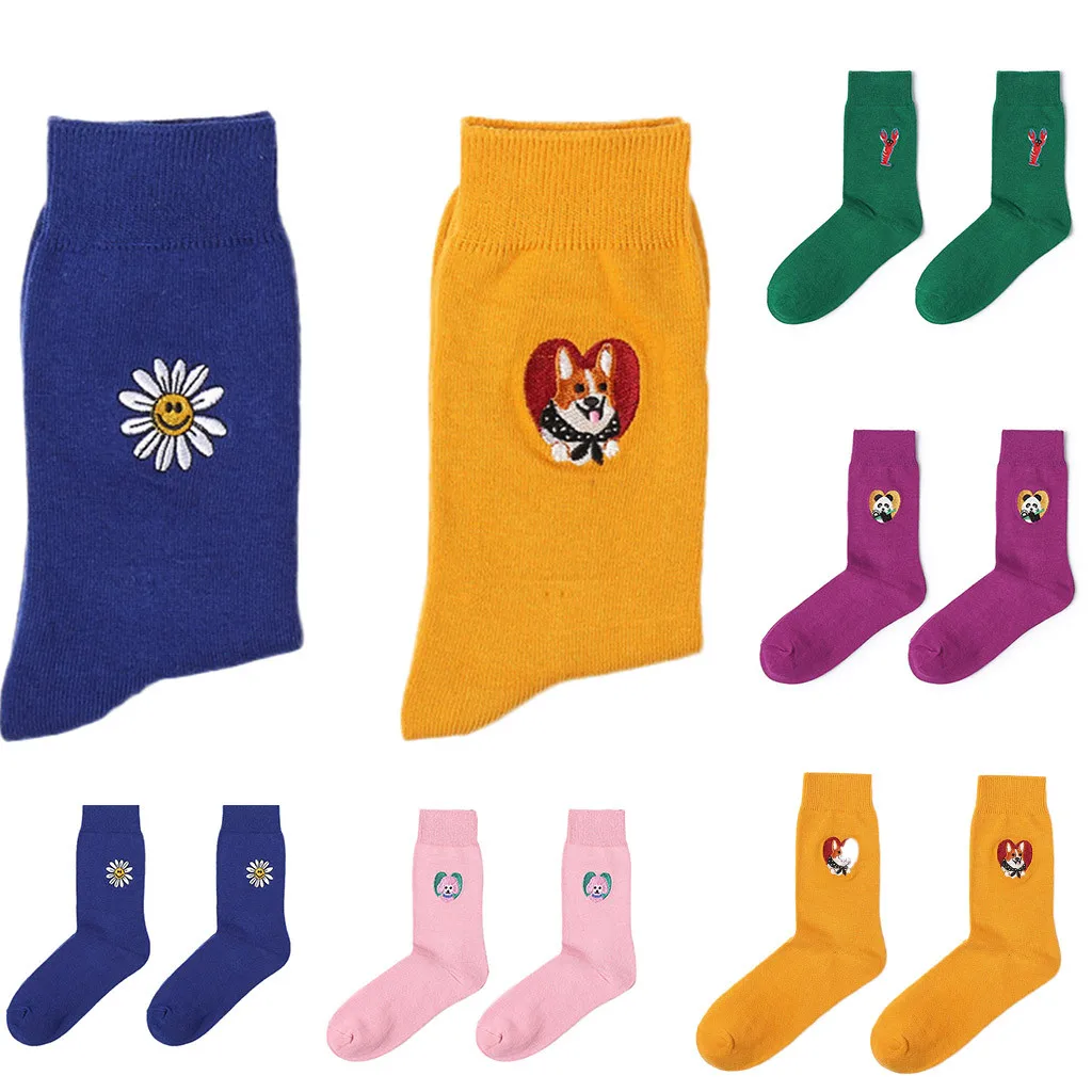 Женские зимние теплые Мультяшные носки унисекс с вышивкой в стиле ретро