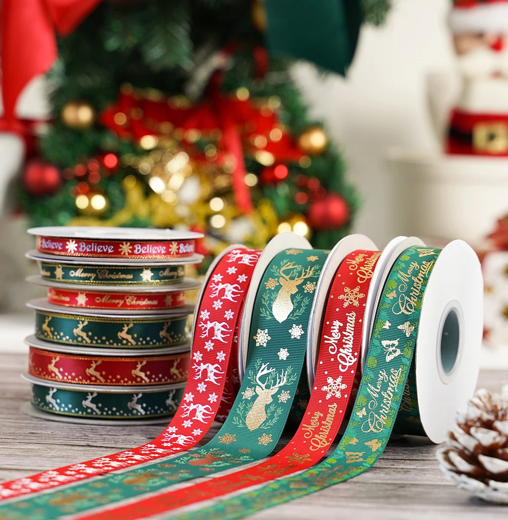 

Christams Ribbon Double-sided Threaded Belt Printed Polyester Ribbon For Christmas Decoration Gift Wrapping DIY
