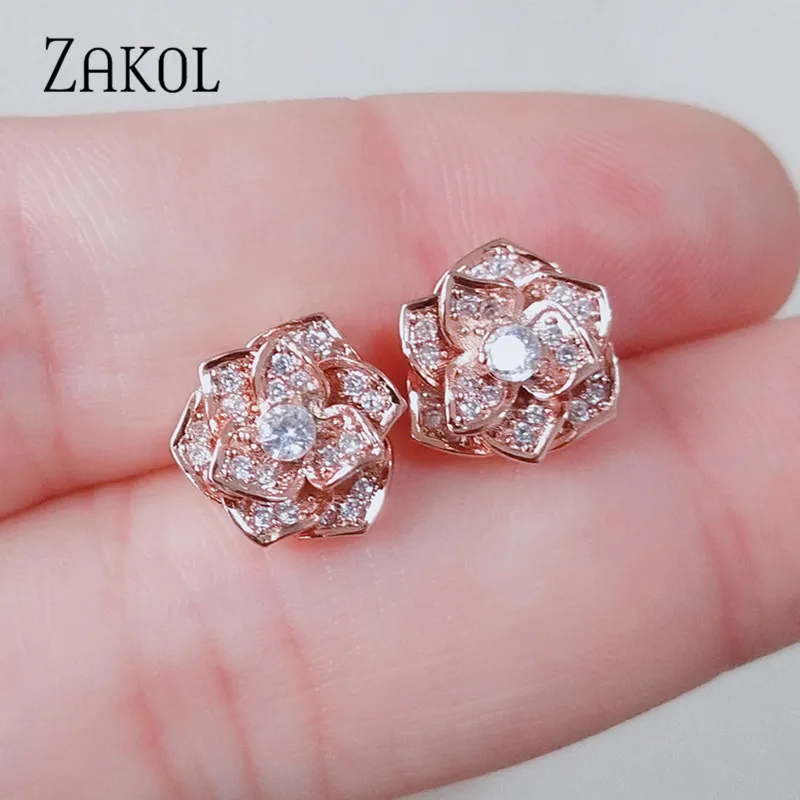 ZAKOL новые модные циркониевые Кристальные розы Форма серьги со шпилькой для Для