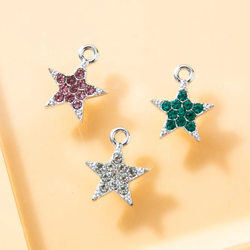 

New 10pcs five-pointed star point diamond pendant earrings bracelet female diy pendant alloy plating jewelry small accessories
