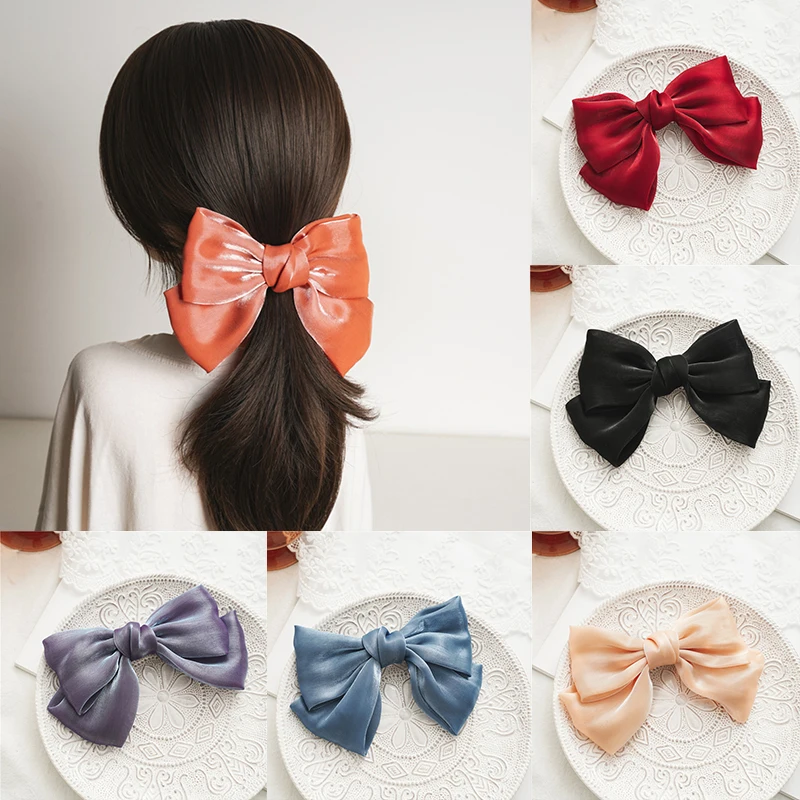 

Spring Clip Crystal Oversize Girls Hair Clip Barrette Ponytail Hair Accessories Knotted Mesh Women Girls 2 Layers Bow Hairpins