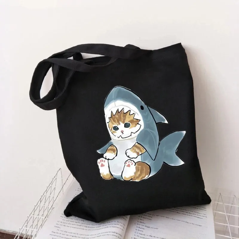  Cat Shark Shopping Bag Bolsa Compra Plegable Jute Bag Bolsa Shopper Bolso Shopping Handbag Bag Tote Reusable Net Ecobag Cabas 