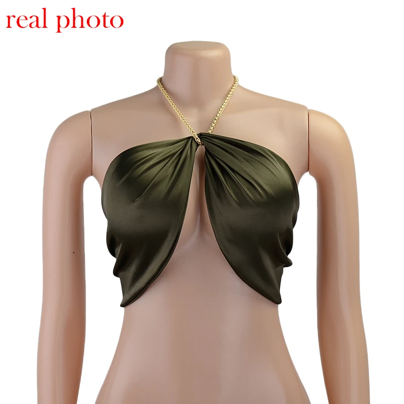 

Sleeveless Chain Halter Crop Tops for Women Chic Fashion Backless Club Party Sexy Wrap Summer Top Cropped