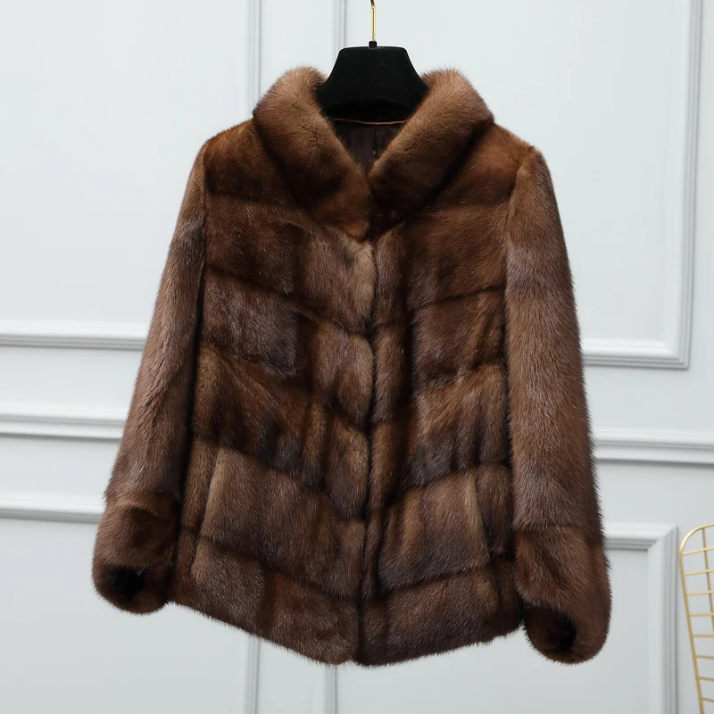 Mink fur coat short whole outer 2019 women's clothing outerwear jacket coats winter new stand collar | Женская одежда