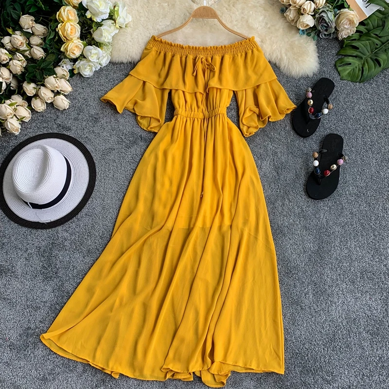 Женское длинное пляжное платье с оборками эластичное повседневное подиумное