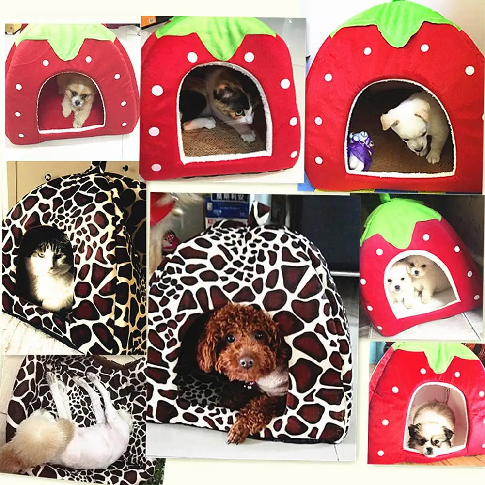 

Soft Small Animal House Soft Strawberry Pet Dog Cat House Kennel Doggy Fashion Cushion Basket Fashion Cushion Basket Pad Access