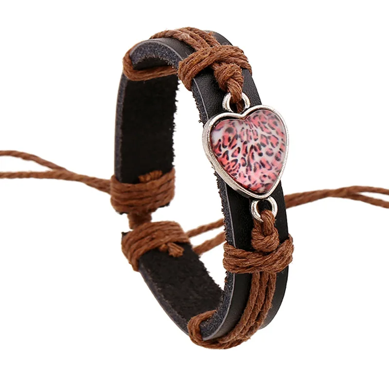 

2020 new heart shaped crystal glass hand-woven leather bracelet fashion men and women jewelry gifts