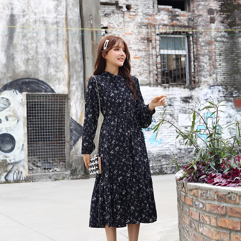 COIGARSAM женское платье с милым принтом новые весенние шифоновые платья винно красный черный рис белый