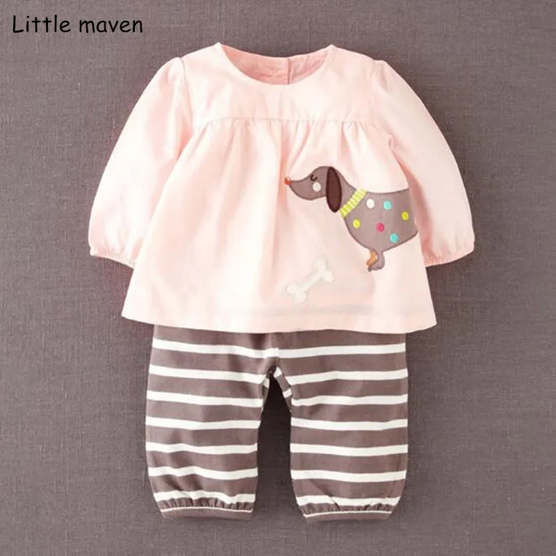 

Комплекты детской одежды Little Maven, Новинка осени 2019, хлопковая брендовая футболка с длинными рукавами и изображением животных + штаны в полос...