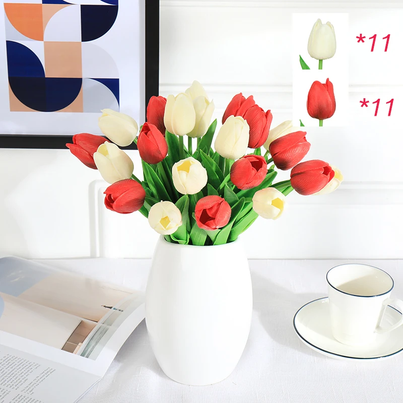 SMTYJX024 28 шт. тюльпан Флорес Искусственные цветы латекс Tulipany красота навсегда Свадебный Роскошный домашний декор осень украшения подарок на день Святого Валентина - Цвет: SMTYJX024