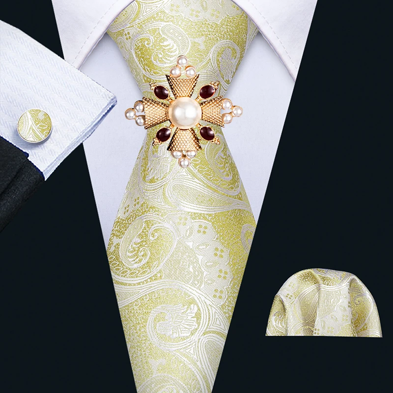

ЖАККАРДОВЫЕ мужские свадебные желтые шелковые галстуки Hanky набор брошек Barry.Wang 8,5 см модные дизайнерские галстуки на шею для мужчин для вече...