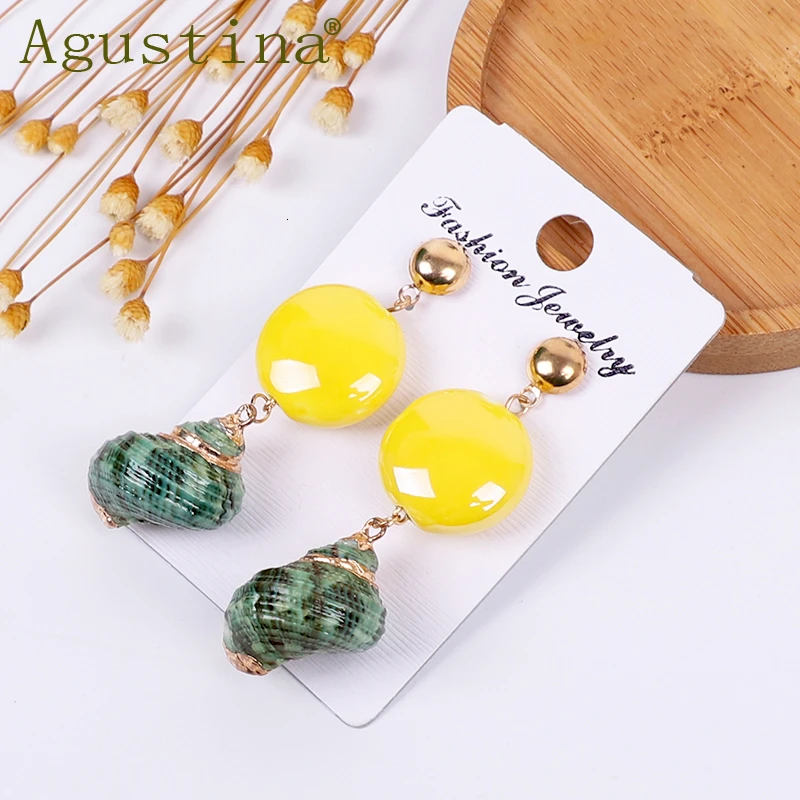 Agustina Women Fashion Shell Earrings New Small Girls Drop Green Long Korean Punk Earring Bohemian Earing Tiny | Украшения и
