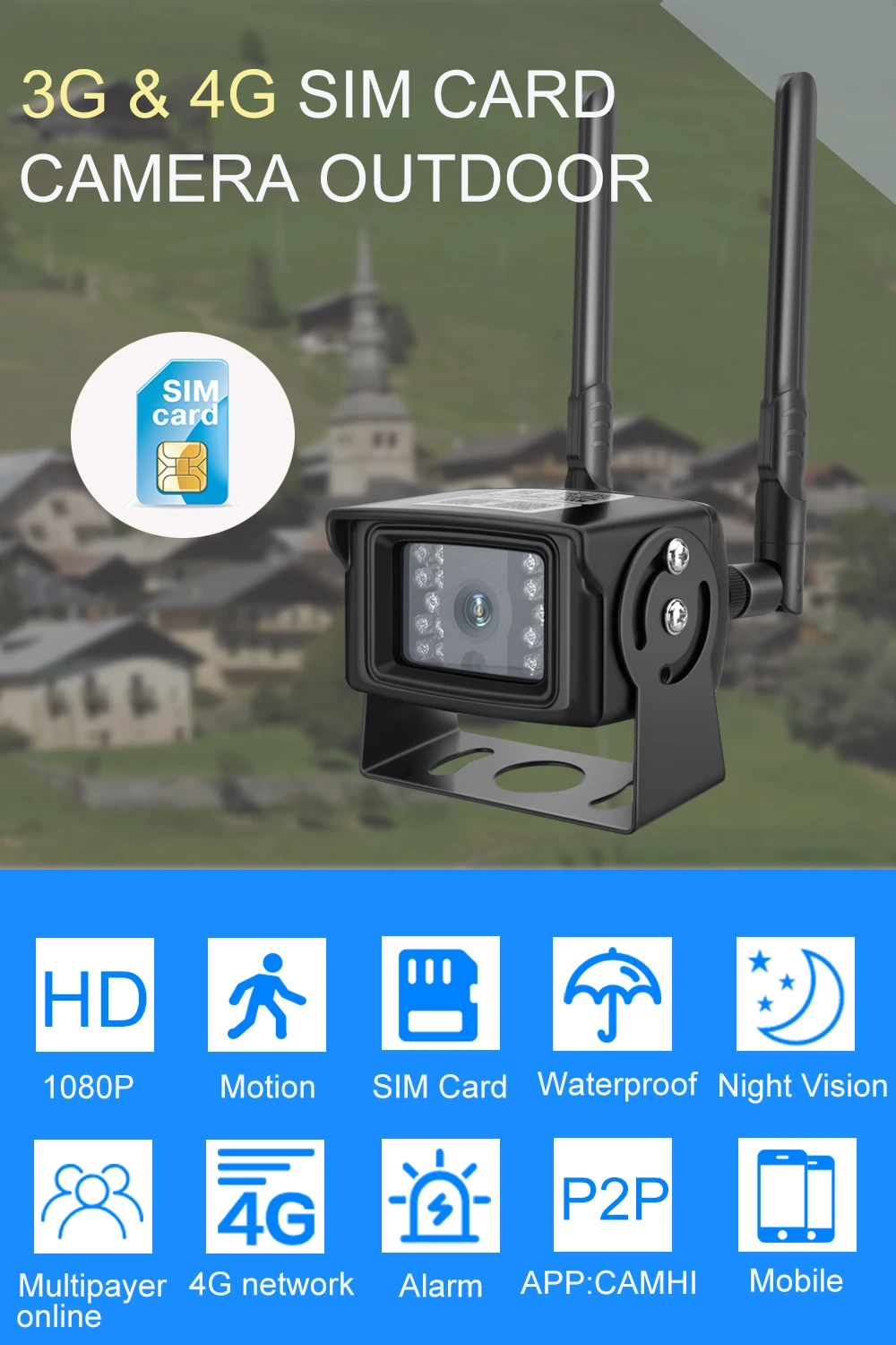 3g 4G sim-карта 1080P HD IP камера безопасности наружная беспроводная камера Водонепроницаемая мини камера видеонаблюдения IR 20M CAMHI APP