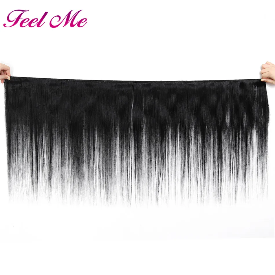 Feel Me Malaysian Straight Hair Bundles With Closure Human 3/4 Natural Color Non Remy Extensions | Шиньоны и парики