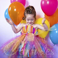 rainbow flower girls birthday party tutu dresses knee length toddler baby girls wedding clothes vintage kids costume outfits