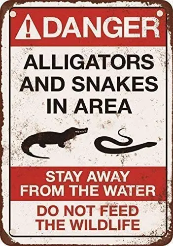 

Lplpol JYABWNew Tin Sign Danger Alligators and Snakes Vintage Look Reproduction Aluminum Metal Sign 12" x 18"