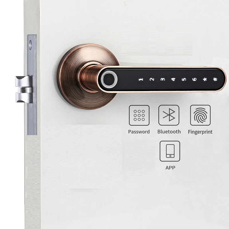 

Smart Biometric fingerprint Door Lock Code Phone APP Bluetooth One time code Dynamic code Unlock log Wooden Door handle lock