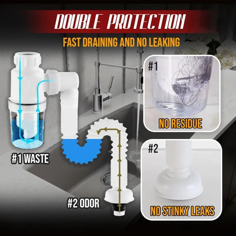 

Double Anti-smell Drain Pipe Odor-free Drain Pipe for Kitchen Bathroom Wash Basin Sink DTT88