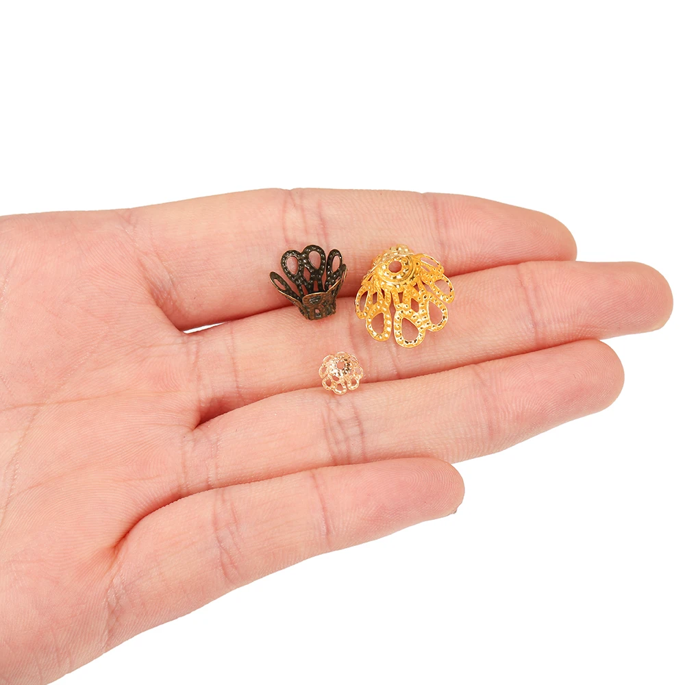 100 шт./лот золотые антикварные полые цветочные трубочки для бусин Концевики из