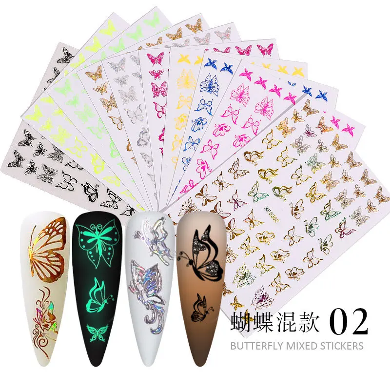 

Luminous 3D Nail Stickers Butterfly Hollowing Design Transfer Sticker Laser Gold Silver Adhesive Decal Nail Art Decoration