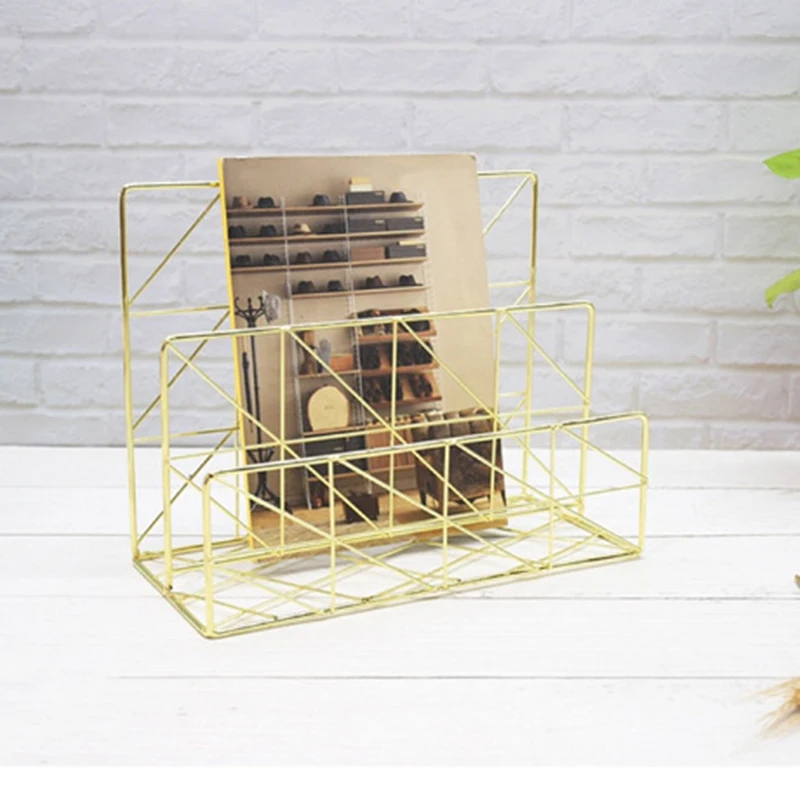 

2 Slots Letter Holder, Iron Multifunctional File Holder for Mails, Brochures and Postcards, Desktop Office Organizer