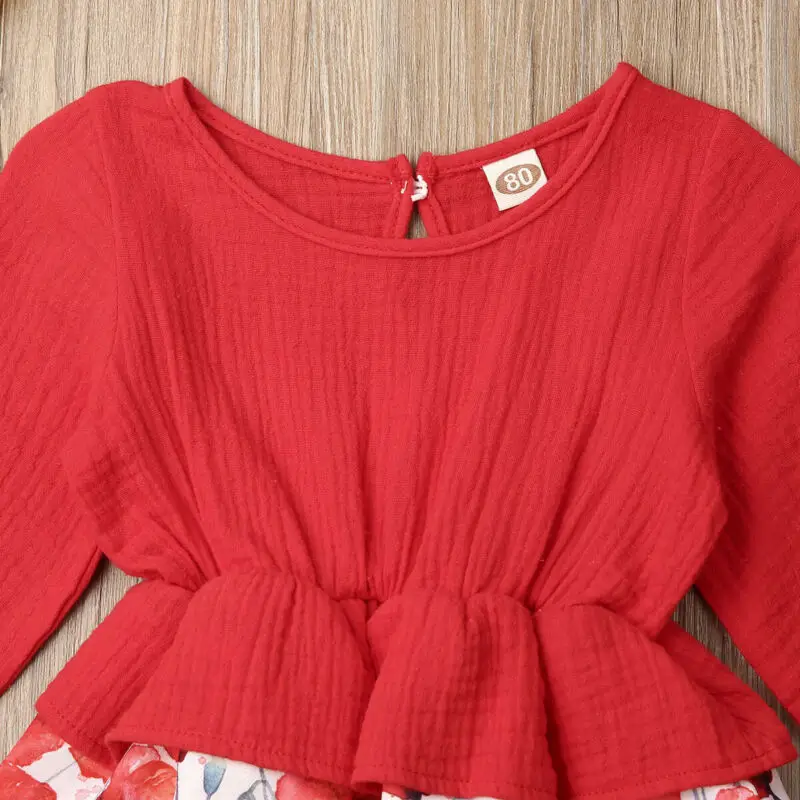 Женский цветочный комбинезон повседневный с длинным рукавом красный цвет | Мать