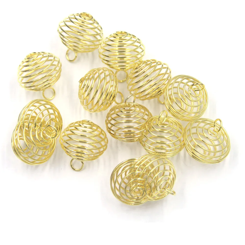 

20Pcs Beads Cage Pendants Lantern Spring Spiral Elasticity Alloy Silver Gold Color For Charms Necklaces Jewelry DIY Finding 20mm