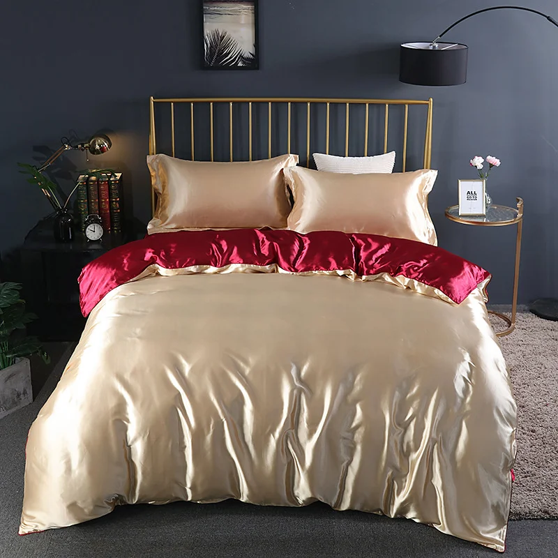 Juego de cama de lujo de seda Mulberry, S&aacute;bana bajera de alta gama, juegos de cama de sat&eacute;n de seda de 100%, suave y liso, colchas de Color s&oacute;lido-2