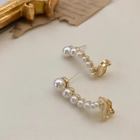 vintage elegant asymmetry pearl irregular gold color stud earrings ear clip for women wedding jewelry accessories