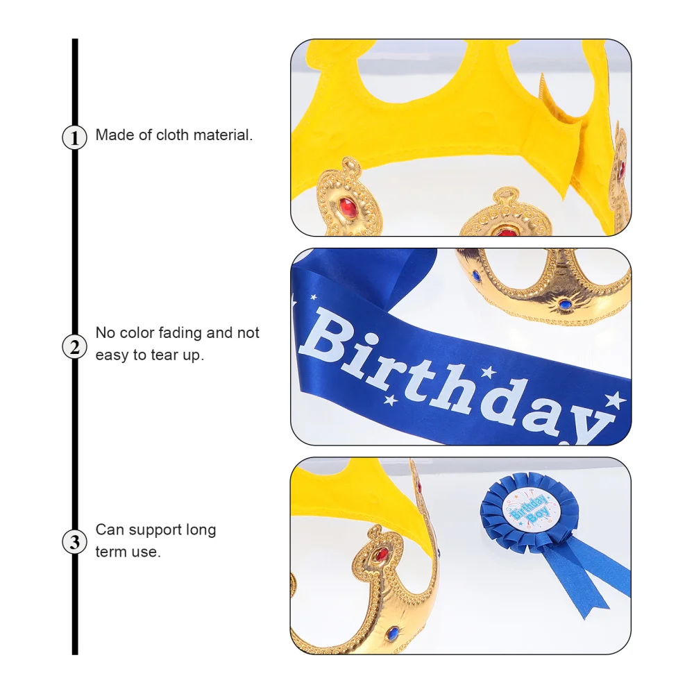 

3Pcs Birthday Sash Shoulder Strap with Crown and Corsage Kit for Boys Birthday