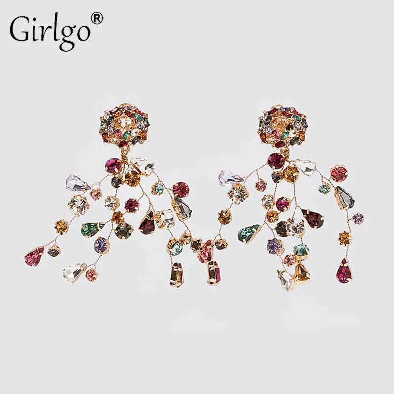 Женские богемные серьги Girlgo ZA яркие подвески с кристаллами и жемчугом вечерние