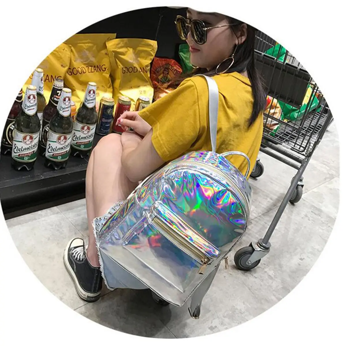 Модный крутой рюкзак для девочек из ПУ кожи с лазерным рисунком мини кошелек