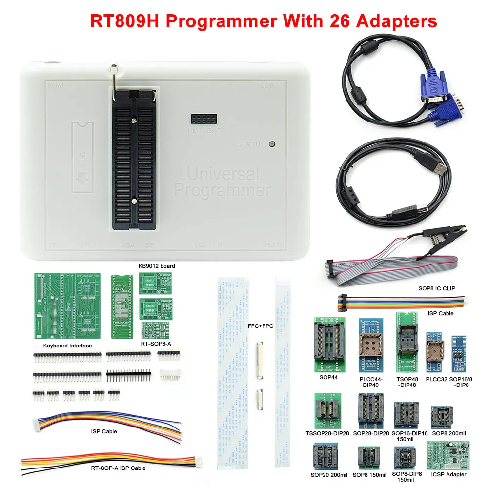 Original Upmely RT809H Universal Programmer EMMC-Nand FLASH +36 Chips +TSOP56 BGA48 Base EDID Cable VGA Adapter | Компьютеры и офис