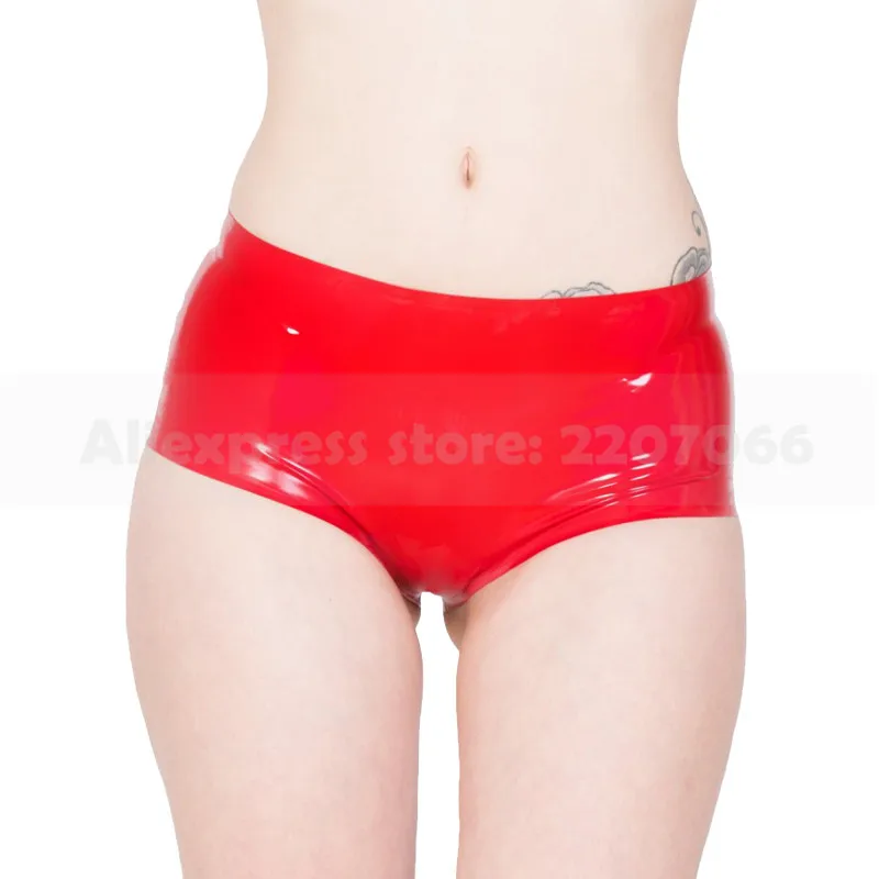 

Red female latex underwear shorts sexy rubber latex girl knickers tight panties RPW074