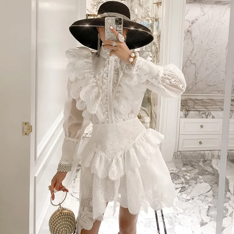 [EWQ] Весна 2020 новая белая рубашка с длинным рукавом для женщин + юбка высокой