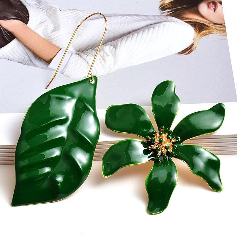 

Wholesale ZA New Metal oiled Flowers-Shaped Dangle Drop Long Earrings Hot Fine Jewelry Accessories For Women Christmas Gift