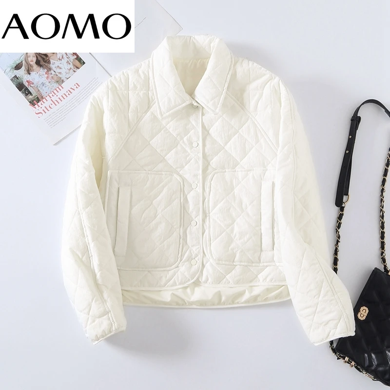 

AOMO Women White Oversize Crop Parkas 2021 Winter Buttons Pockets Female Warm Elegant Coat Jacket 6H141A