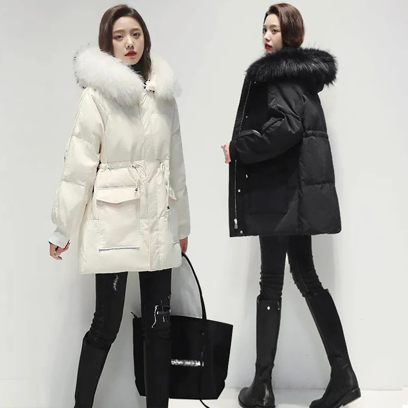 

2022 Winter New Women Thick Hooded Warm Coat Korean Loose Mid-Length Down Cotton Padded Jacket Fashion Female Outerwear H1866