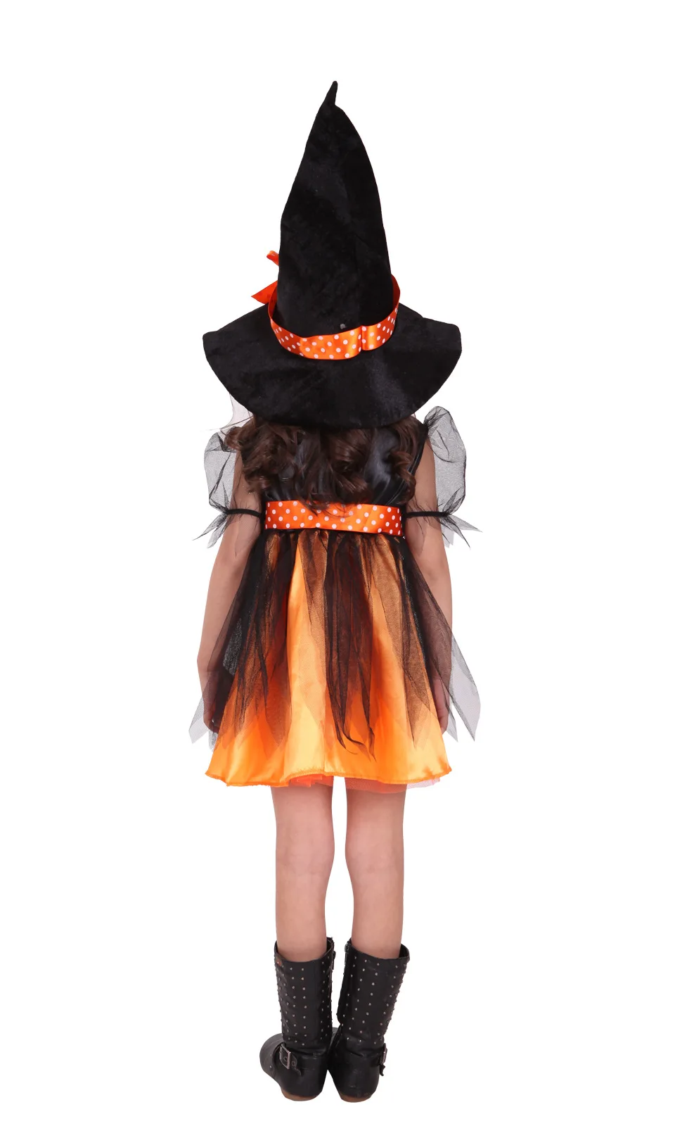 

Kids Girls Witch Orange Dresses Hat Outfit Xmas Halloween Cosplay Costumes Masquerade Carnival Party Role Play Dress Up Suit