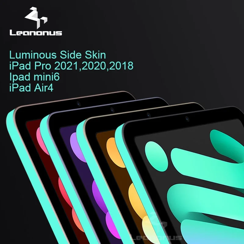 For iPad Pro 2021 2020 2018 12.9 11 Air4 10.9 Mini 6 8.3 Luminous Frame Films Glow in Dark Side Film Cases Protector Stickers