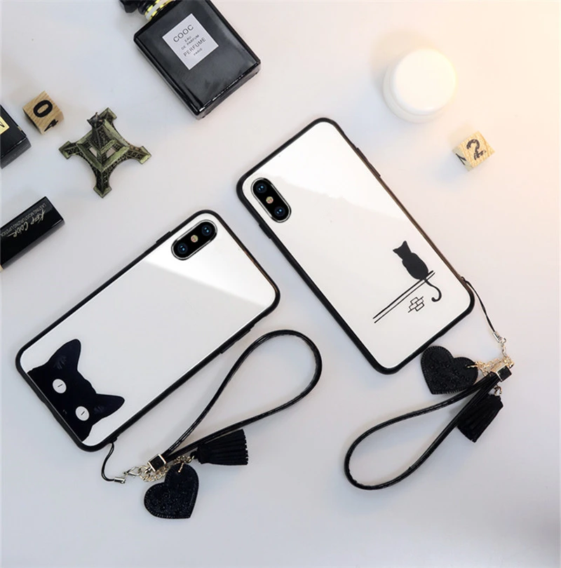 Чехол с рисунком кота для iPhone 11 Pro Max X XR XS закаленное стекло Жесткий 6 6S 7 8 Plus 5 5S SE