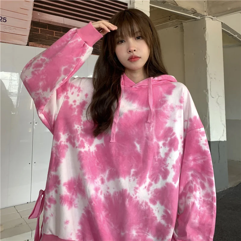 

Свитер с капюшоном из двух частей, окрашенный в завязку, осень, корейский стиль