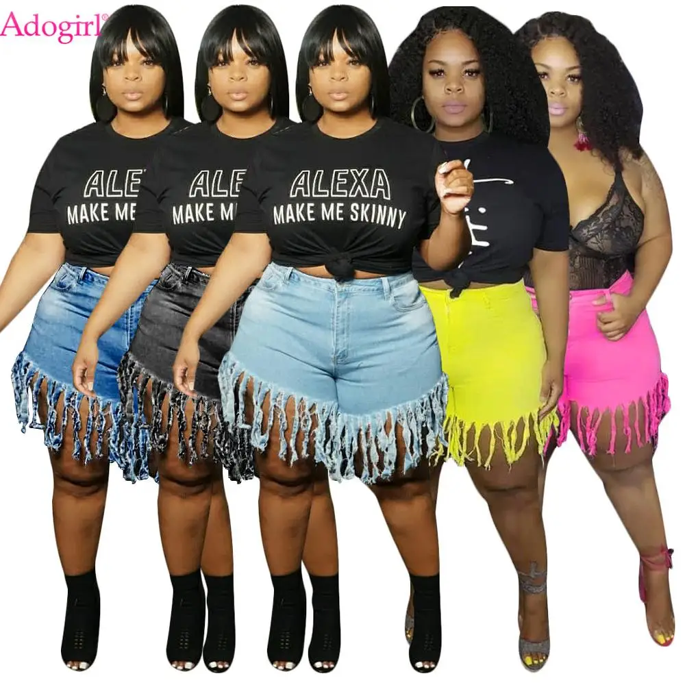 

Adogirl Solid Tassel Jeans L-4 XL Casual Fringed Sanded Denim Shorts Fashion Casual Straight Short Pants Outdoor Wear
