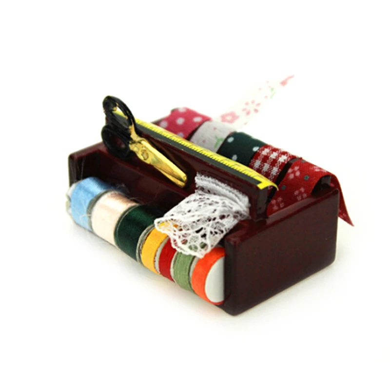 

1/12 Mini Sewing Tools Set Simulation Scissors Tailor Ruler Cloth Model Toy For Doll House Decor Doll House Miniature