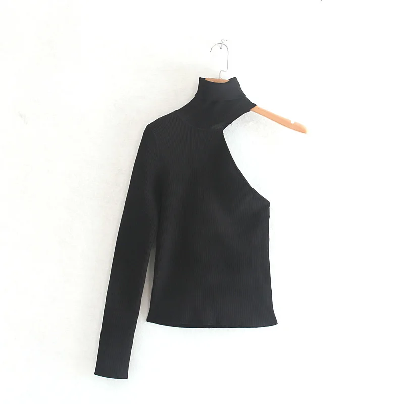 1002NRY-9543-black Звездный Светлячок элегантный Однотонный женский свитер Модный ассиметричный сексуальный свитер с высоким воротом на одно плечо - Цвет: 1002NRY-9543-black